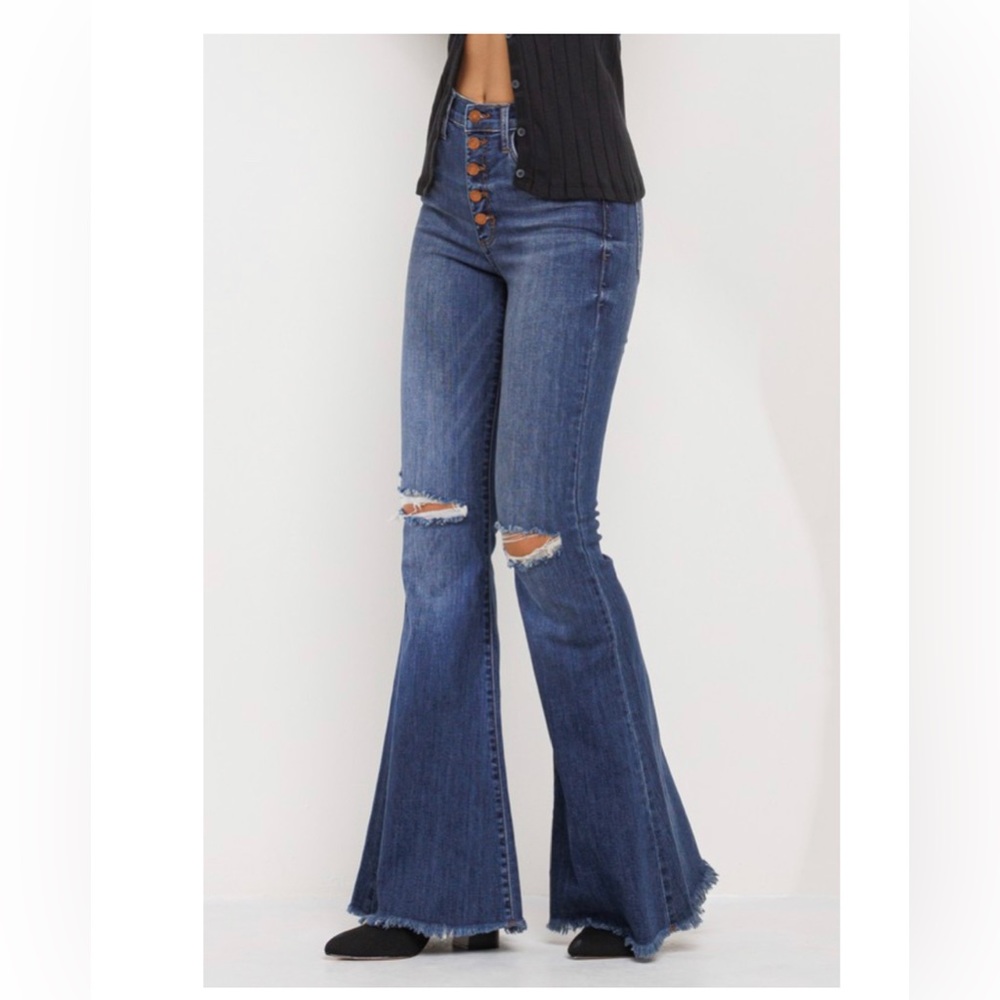 JUST IN/ MARLIE HIGH RISE DISTRESSED BELL BOTTOM DENIM - Picture 7 of 11